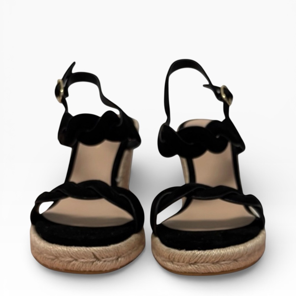 Stuart Weitzman Black Suede Espadrille Wedge Sandals – Size 9 (Fits 9.5) – NEW - Picture 4 of 12